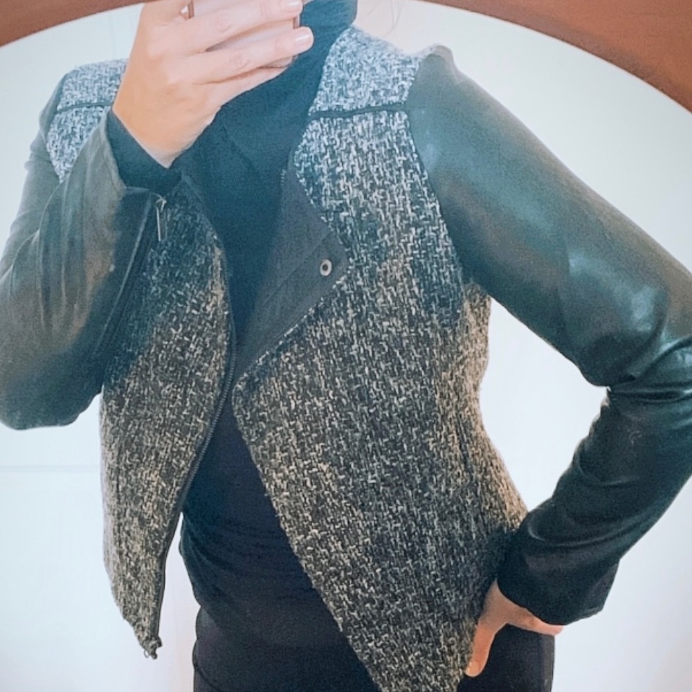 Cynthia Rowley Tweed and Faux Leather Jacket